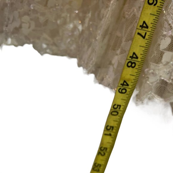 Vintage 90s Scala Cream Lace Sequin Long Sleeve Full Length Dress Small - Picture 8 of 12